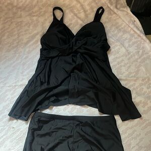 Black tankini swimsuit with swim short bottoms